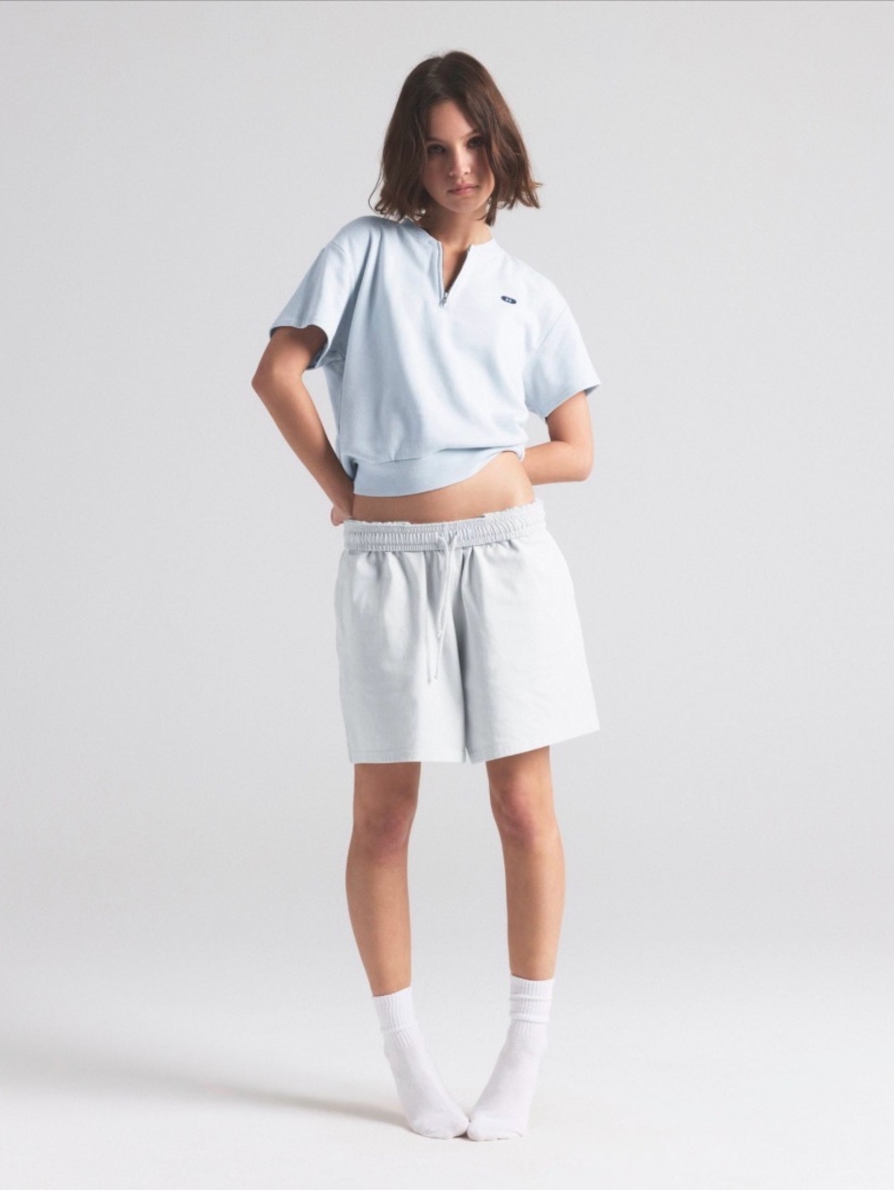 SKIMS Women's Light Blue Cropped Zip Pullover Sweatshirt